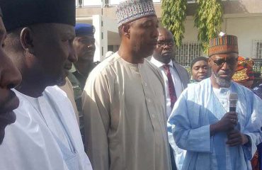 From right MD CEO Hassan Usman; Borno State governor Prof Babagana Umara Zulum and deputy managing director Mahe Abubakar