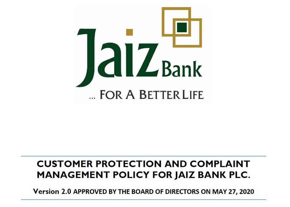 Customer Protection and Complaint Management Policy for Jaiz Bank Plc